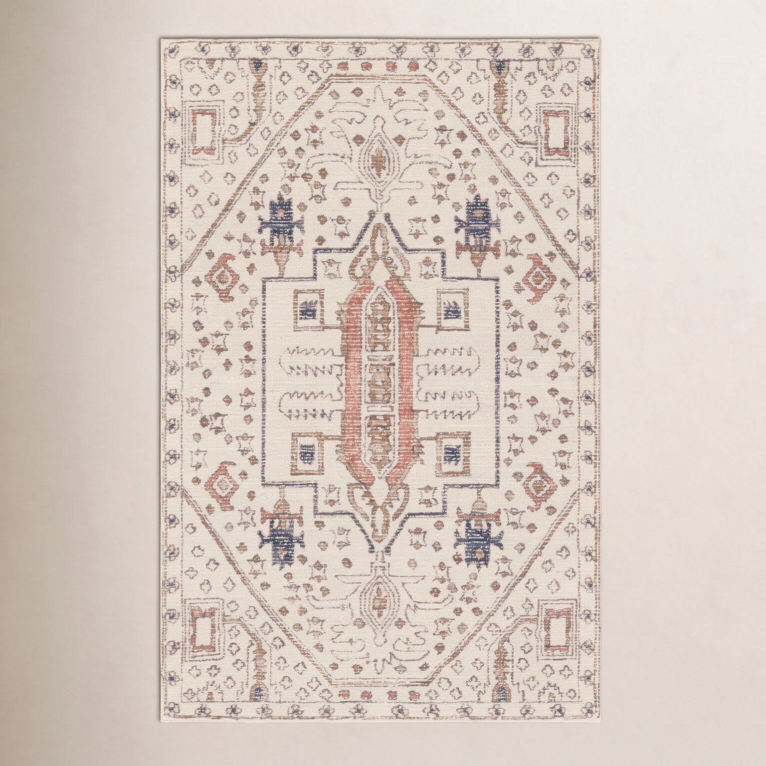 Murphie Handmade Medallion Ivory/Red Area Rug, Rectangle 5' x 8'