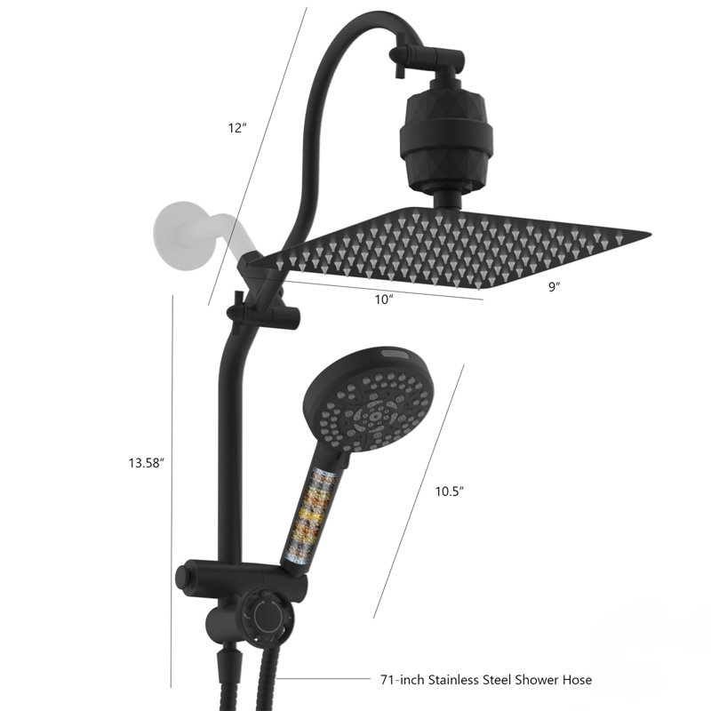 Premium All-Metal 10-Inch Rainfall Shower Combo – High-Pressure Showerhead With 10 Spray Modes, Handheld Sprayer, 4-Way Diverter (Pause Mode), 71" Hose & Holder