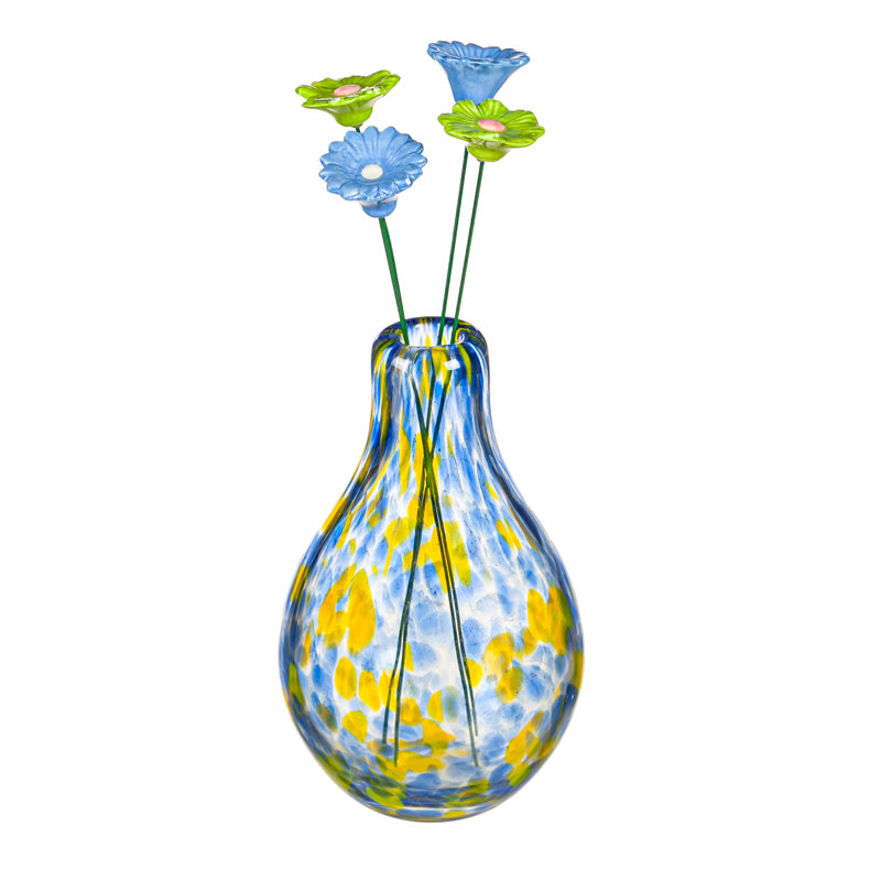 Vase en verre, bleu / jaune