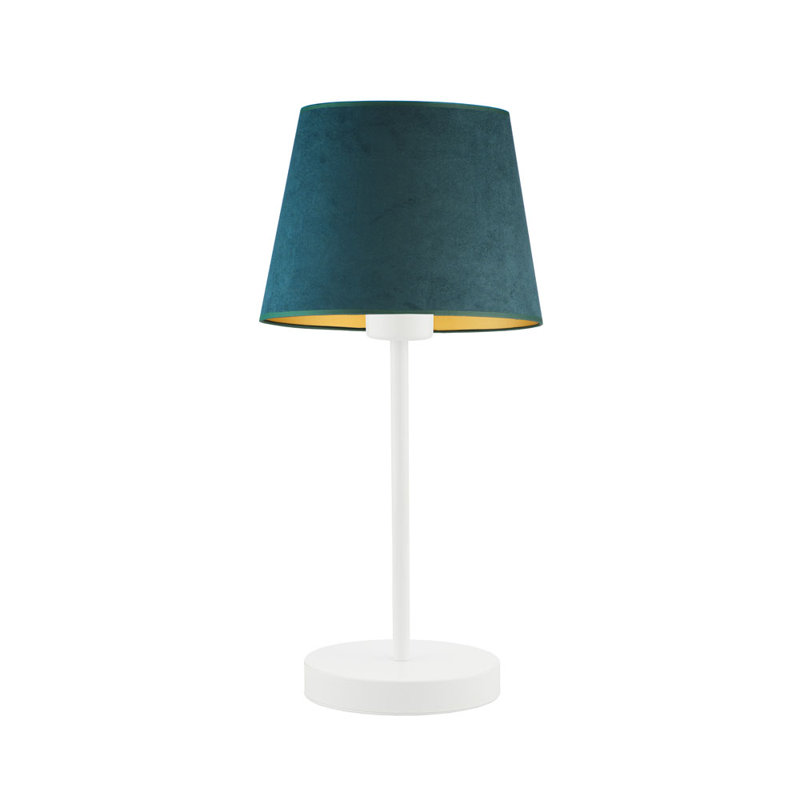 Alekper Metal Desk Lamp, White Base/Bottle Green/Gold Shade
