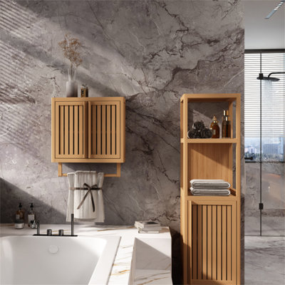 Boîte de rangement de toilette murale en bambou pour salle de bain