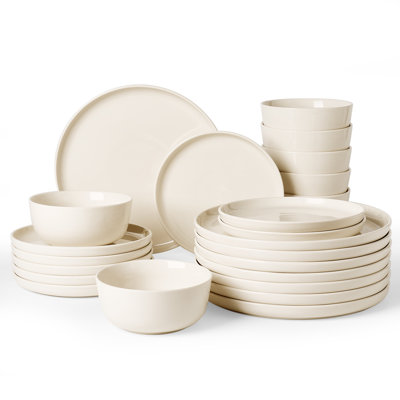 24 Pieces Porcelain Dinnerware Set, Plates and Bowls Set for 8, Cream