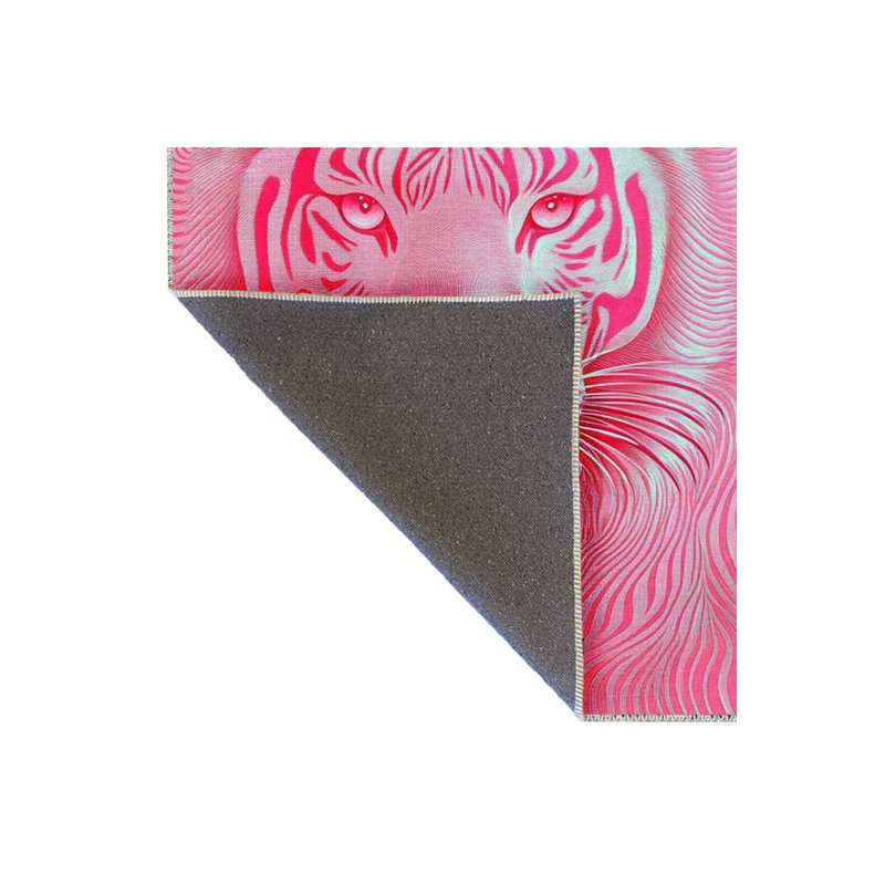 Tapis décoratif tissé à motif tigre rose lavable à la machine, Rectangle 5 pi 1 po x 7 pi 7 po