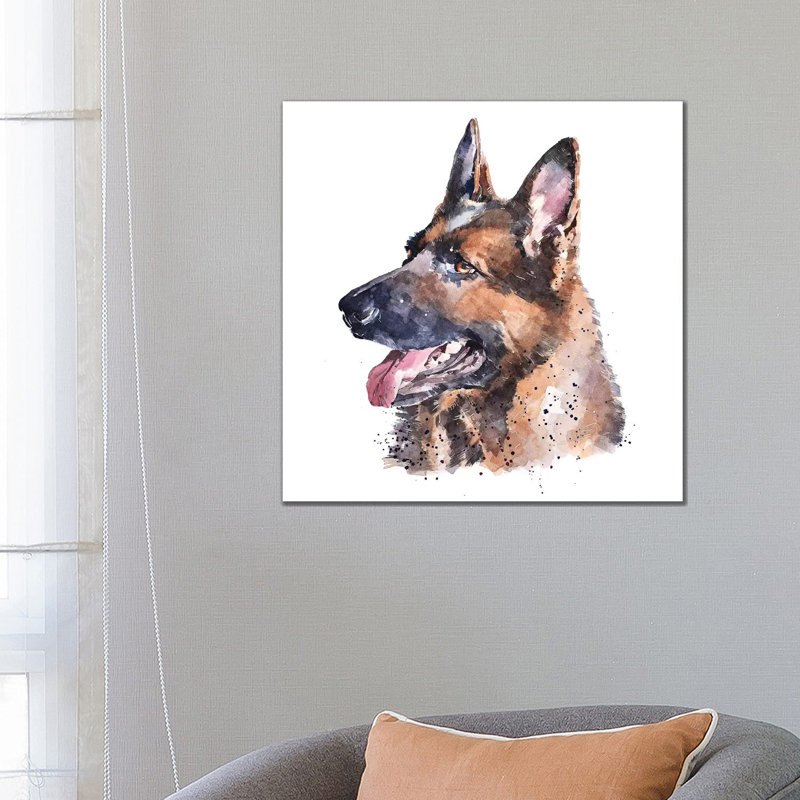 « German Shepherd I » par Edwatercolours-impression, Pas de tapis, H 26 po x l 26 po x P 1,5 po, Toile tendue