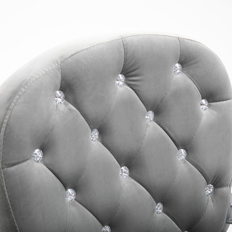 Office Chair In Grey Velvet, Button , Padded , Adjustable Height, Swivel Option Breathable Material, Seat Height &