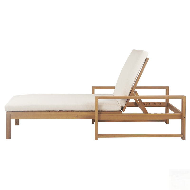 Chaise longue d'extérieur réglable à 5 positions avec coussin, structure en bois d'acacia, parfaite pour le patio et la détente au bord de la piscine
