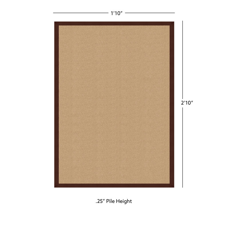 Nannette Handmade Medium Beige Berber with Brown Cotton Border Made in the USA Area Rug, Rectangle 1'10" x 2'10"