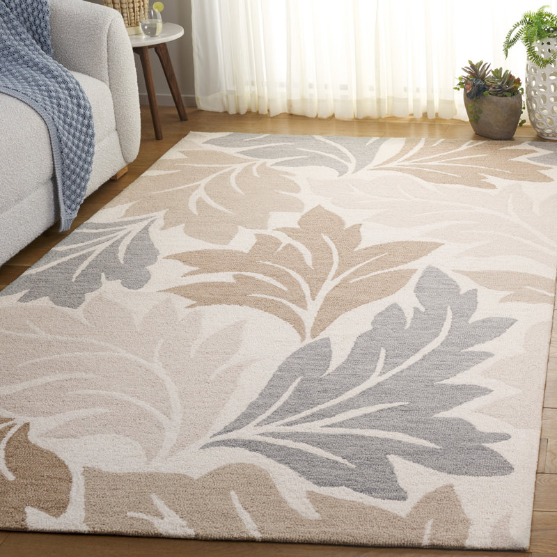 Galicia 402 Hand Tufted Wool/Cotton Floral Rug in Ivory/Brown, Rectangle 5' x 8'