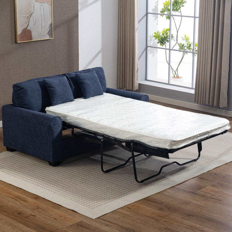 2 Seater Linen Blend Sofa Bed, Dark Blue