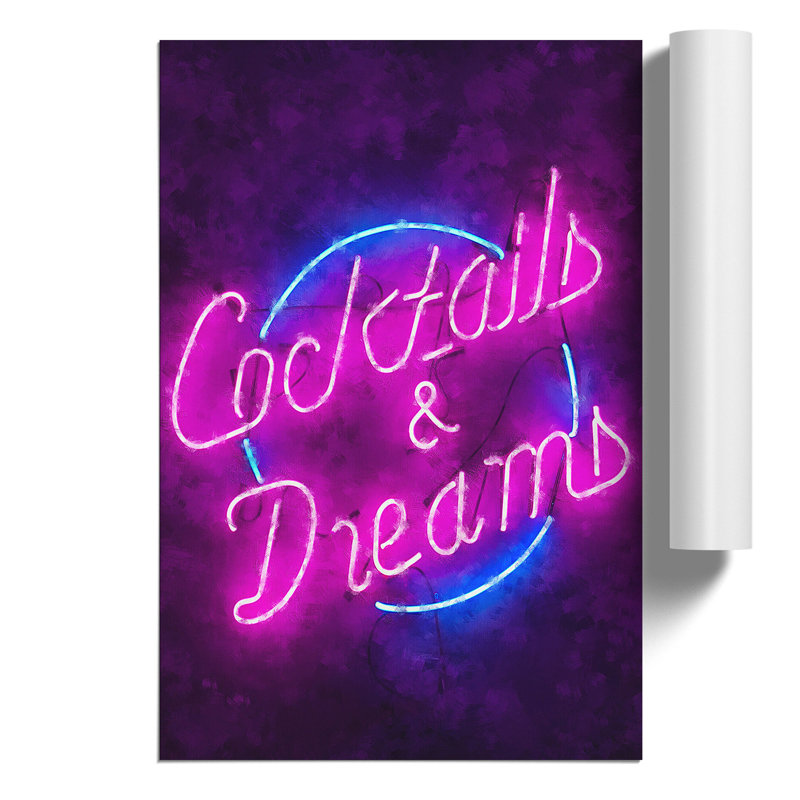 Cocktails And Dreams Sign - No Frame Print, 59cm H x 42cm W x 0.1cm D