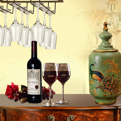 Wine Glasses Rack Under Cabinet Stemware Rack,Wine Glass Hanger Rack Wire Wine Glass Holder Storage Hanger For Cabinet Kitchen Bar (4 Rows)