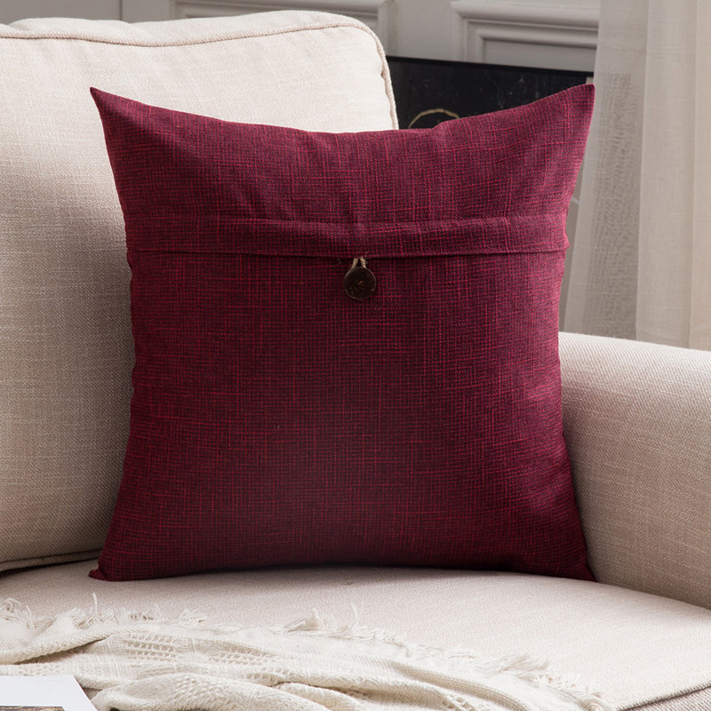 Vinatage One Button Pillow Covers Buttons Cotton Blend Reversible Throw Pillow, Burgundy, 20" x 20"
