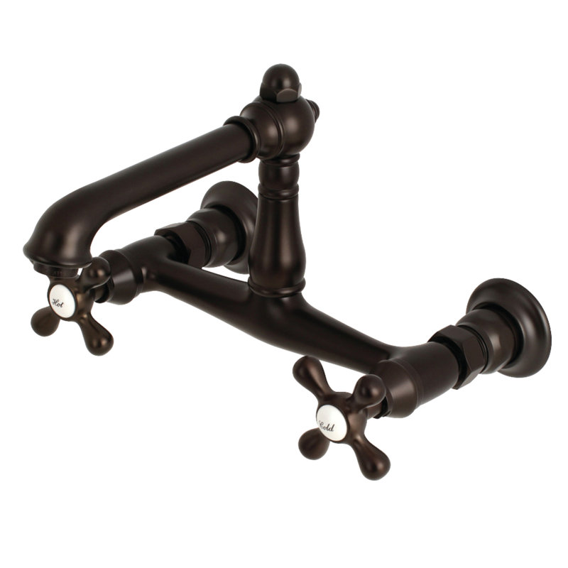 Kingston Brass English Country Two-Handle 2-Hole Wall Mount Bathroom Faucet, Oil Rubbed Bronze