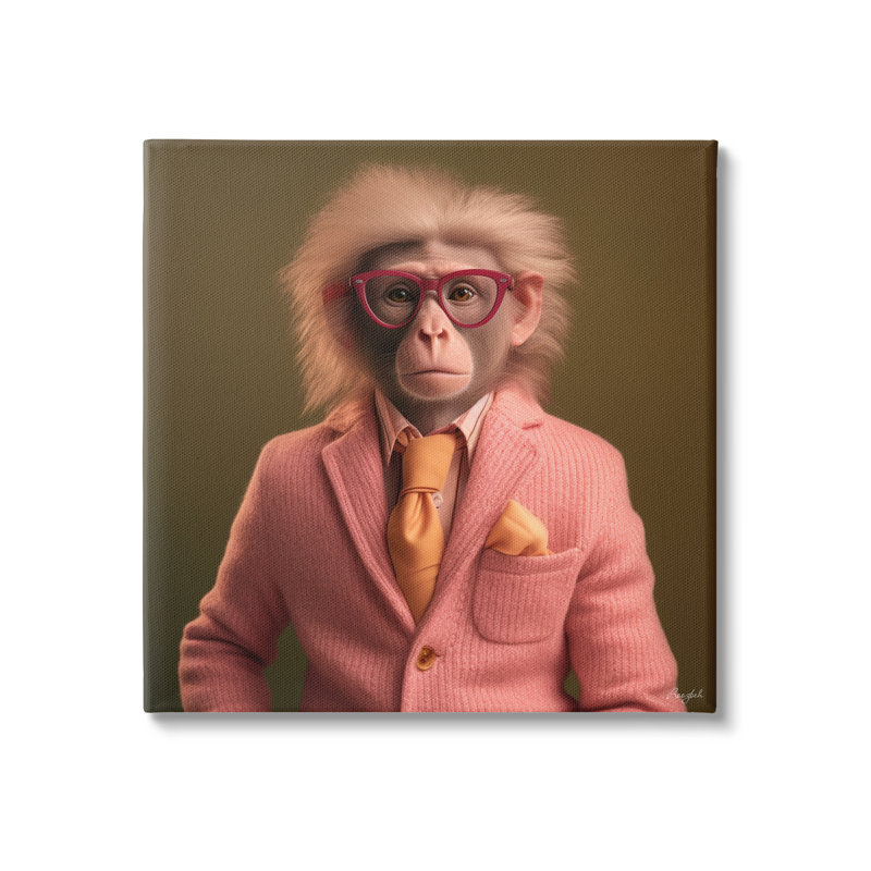 Élégant portrait de singe sur toile par Roozbeh, H 17 po x l 17 po x P 1,5 po