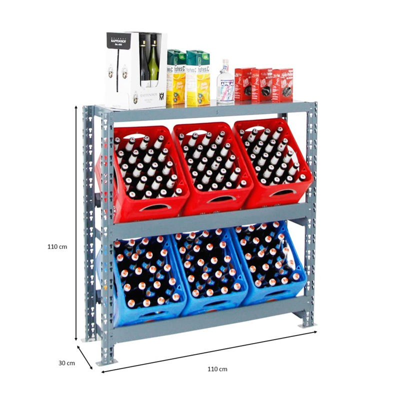 Evendale 110cm W Metal Dunnage Shelving Unit, Grey/Brown/Blue