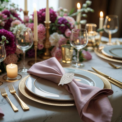 Élégant ensemble de 4 anneaux à serviette à feuilles - Décoration de table de Noël avec finition dorée et argentée pour la salle à manger