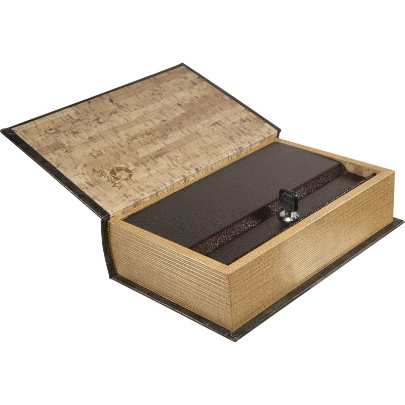 ANTIQUE BOOK LOCK BOX W/KEY, 10.75" H x 7" W x 2.75" D