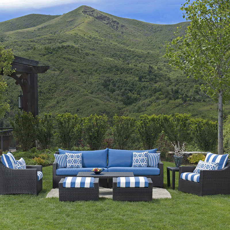 Fionnula 5-Person Patio Seating Set with Sunbrella Cushions, Canvas Navy