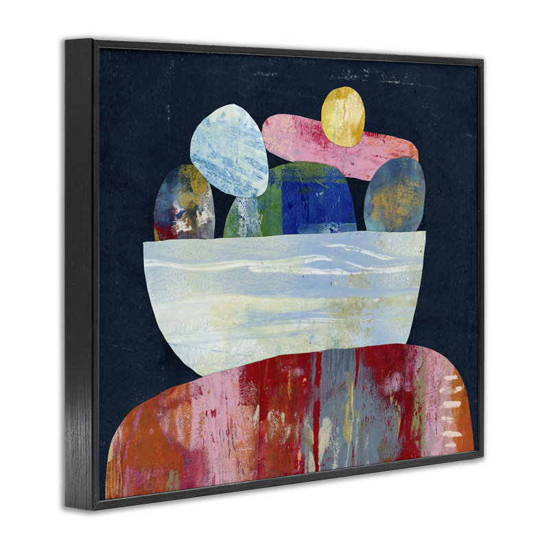 «Stacked Rocks Collage», art numérique par Lisa Nohren, H 11 po x l 14 po, Giclée encadrée noir minuit