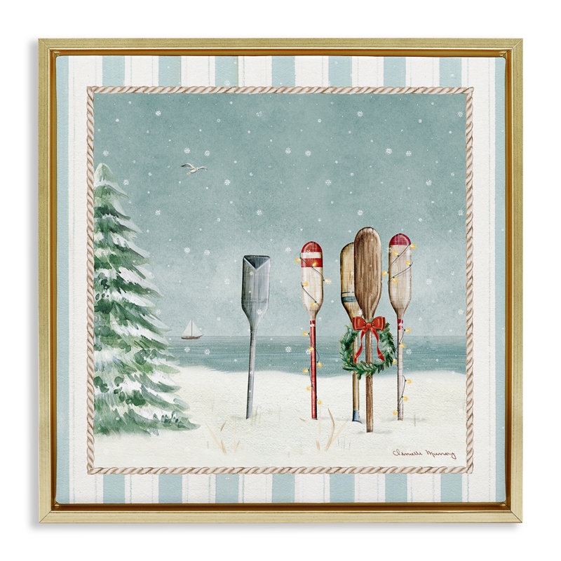 «Christmas in Newport Oars Floater», art mural par Danielle Murray, H 25 po x l 25 po, Cadre flottant métallique doré