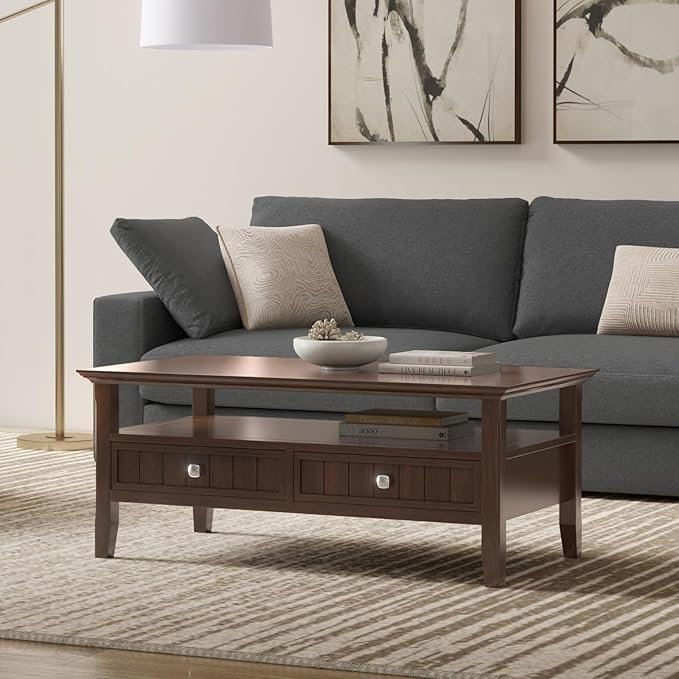  Acadian Solid Wood Coffee Table Rectangle Transitional Brunette Brown