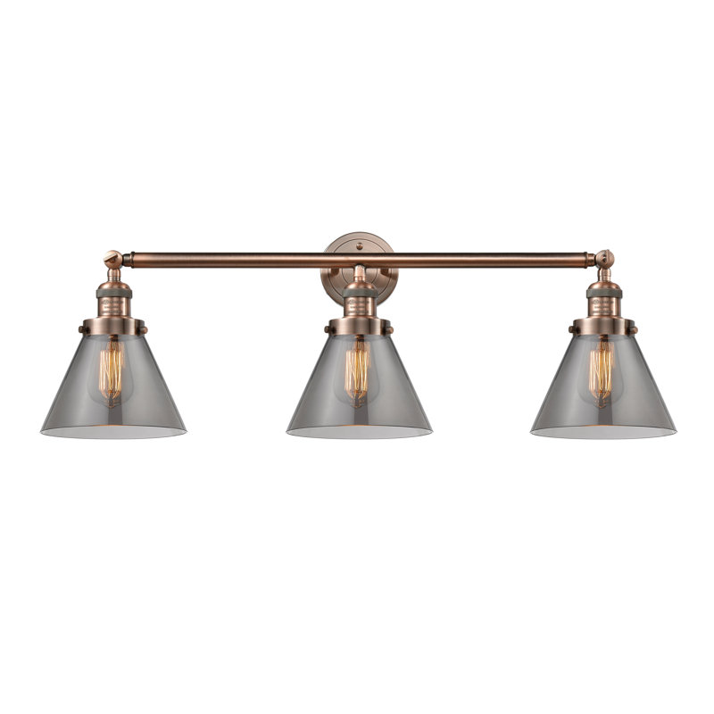 Sartain 3 - Light Dimmable Vanity Light, Smoked, Antique Copper, 6 Watt Vinage LED Bulb