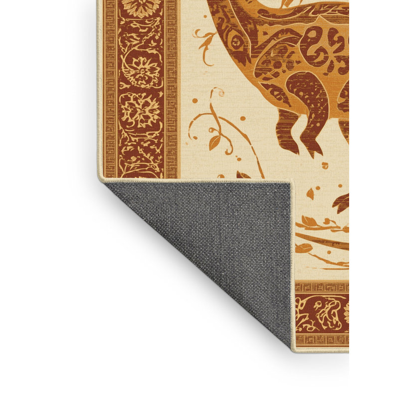 Tapis oriental beige doux et moelleux Tachington Brachiosaurus, 7 x 10
