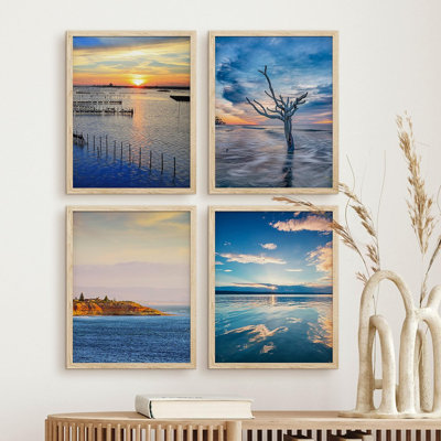 «Vibrant Ocean Cloud Sky Reflection Îles», ensemble de 4 décorations murales colorées, impression encadrée sur papier, 4 pièces
