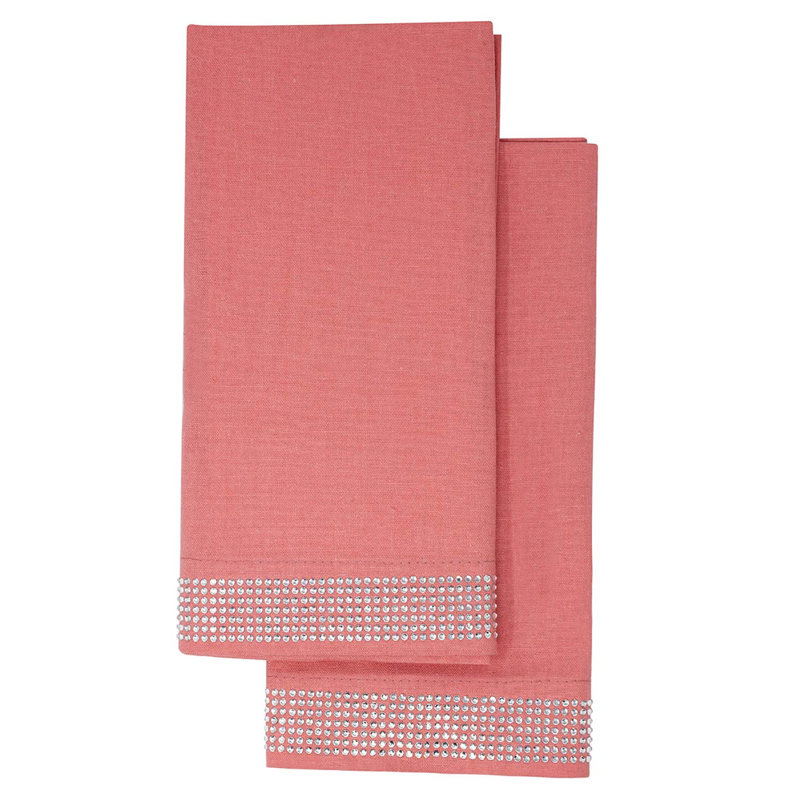 Sparkles Home | Rhinestone Stripe Napkin Set | 20" Square | Linen Cotton Blend | Set of 2, Salmon