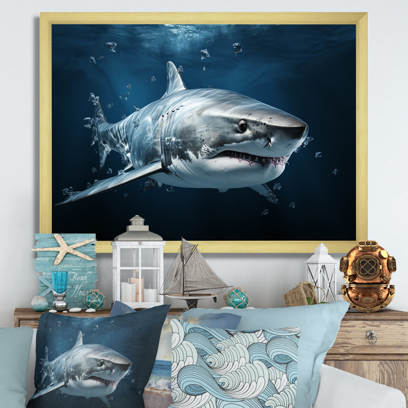 " Oceans Blue Ghost Shark Photography I ", 12" H x 20" W x 1" D, Gold Single Picture Framed