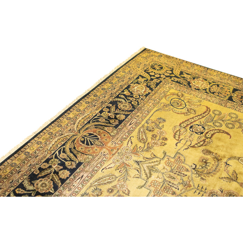 Hand Knotted Wool Oriental Area Rug in Gold And Black