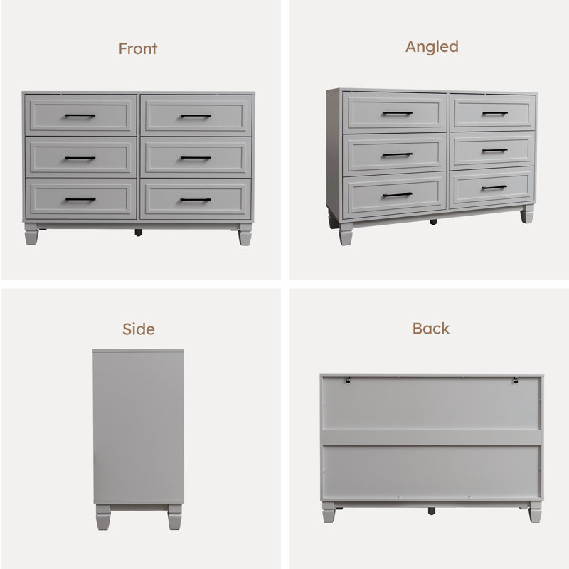 Modern 6-Drawer Dresser, Farmhouse Dresser for Bedroom, Spacious Storage, Easy Assembly, Sturdy & Stylish Gray Dresser for bedroom, Wide Chest Dressers for Nursery & Kids Room