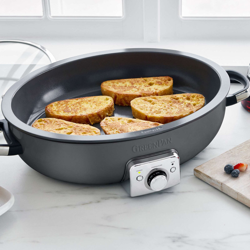 Greenpan Elite 5.5qt Oval Electric Skillet, Gray