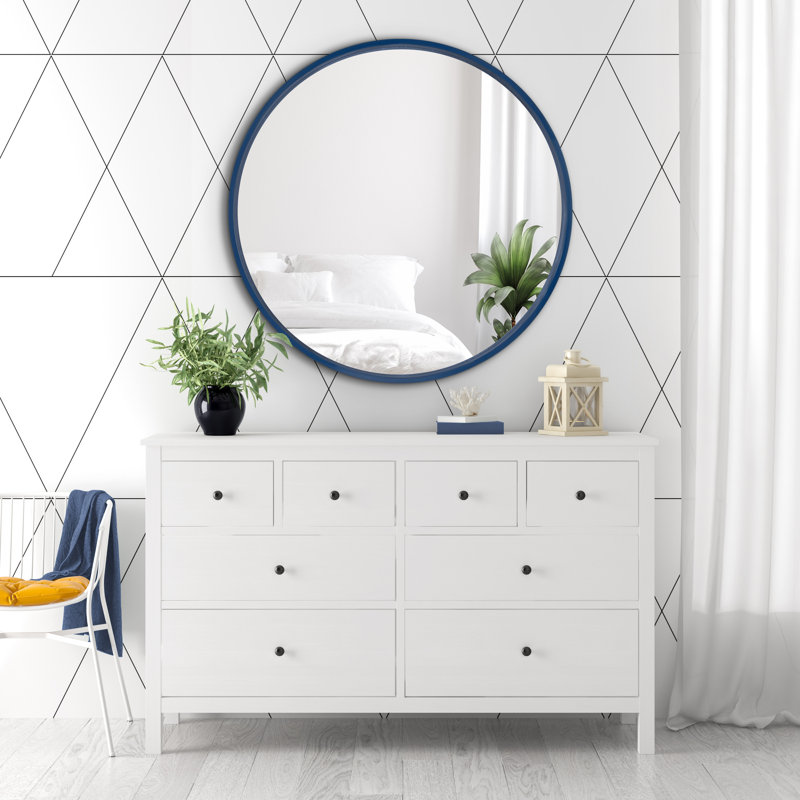 Arranjeet Modern Round Wall Mirror, 25.6" x 25.6", Navy Blue