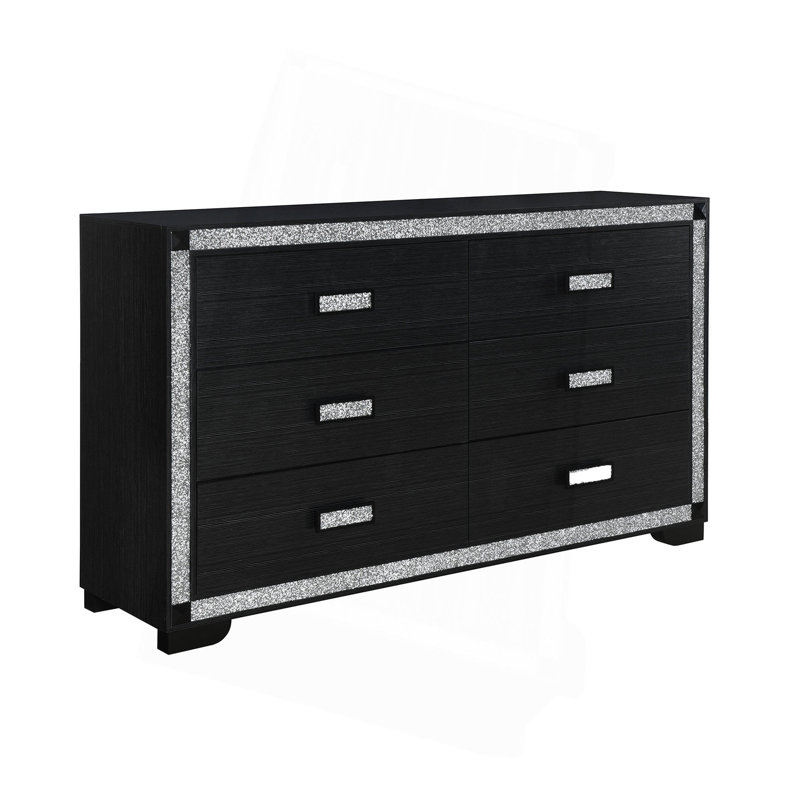 Commode avec garniture décorative, Blanc/Noir