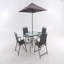 Ensemble de salle à manger d'extérieur noir pour 4 personnes, ensemble de table et chaises en métal avec parasol