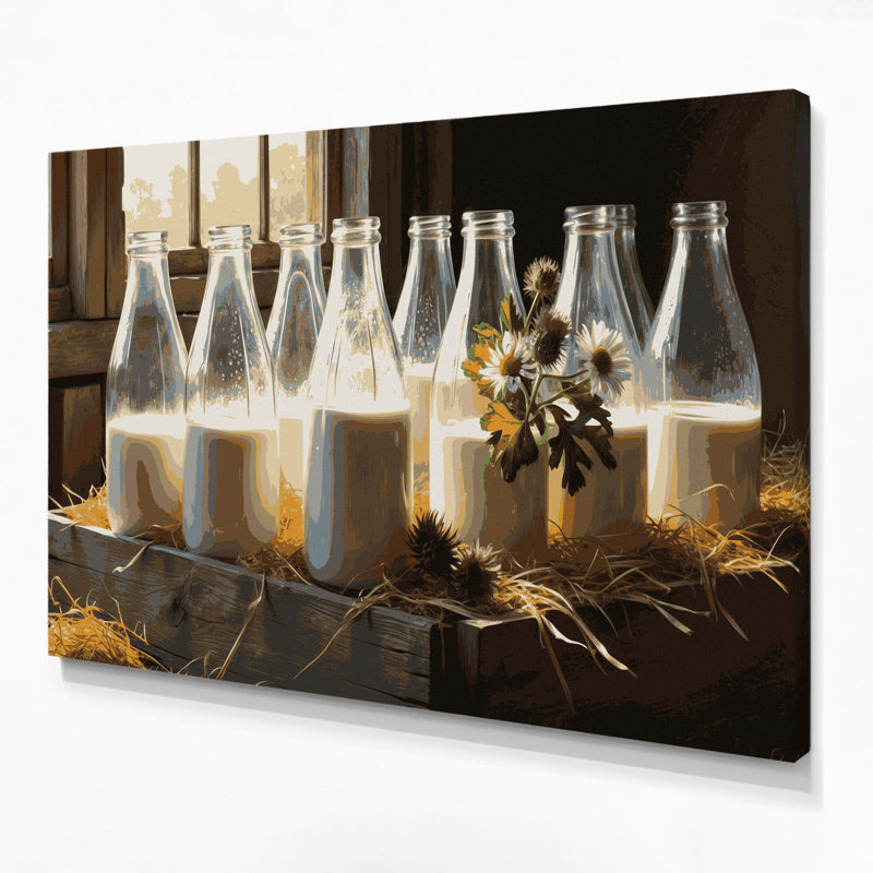«Farm Milk Bottles», art mural sur toile brune, H 24 po x l 36 po