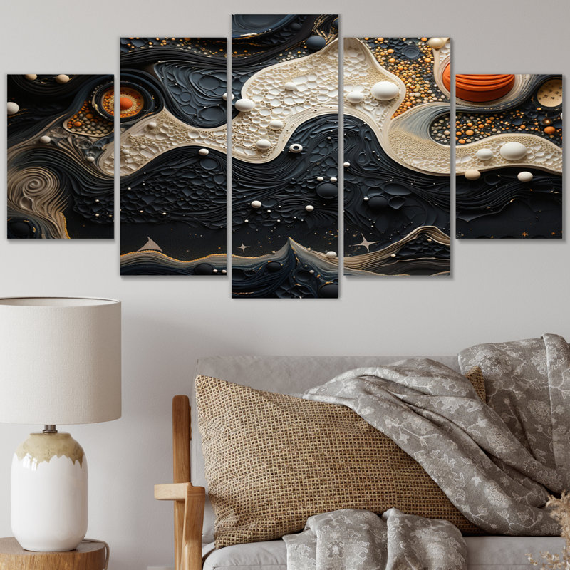 Bleu blanc et eaux tranquilles I - salon d'art mural abstrait Botanicals - 5 panneaux