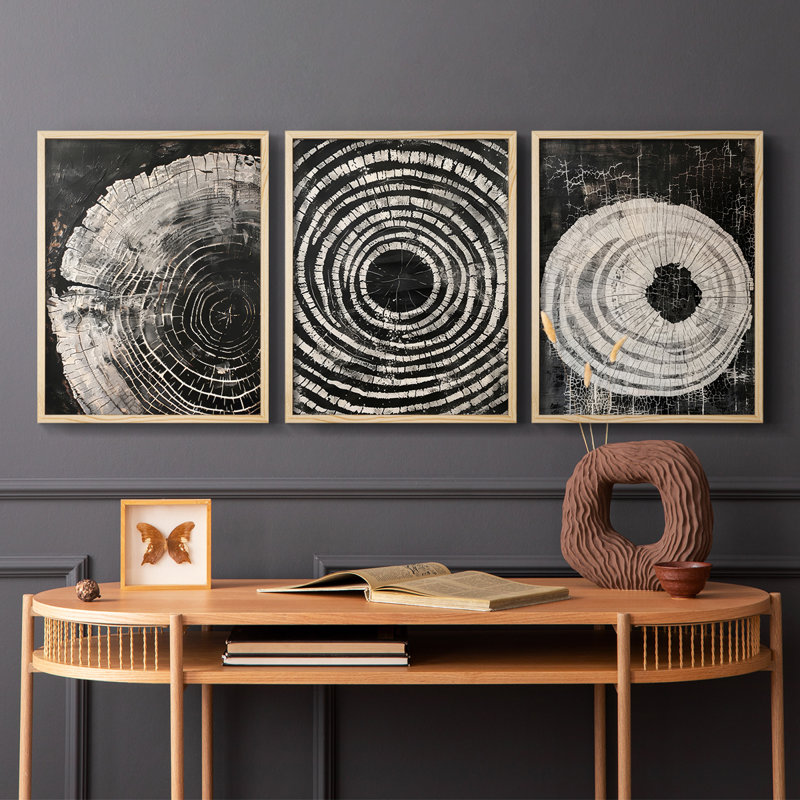 Abstract  Series  XLV  -Set Of 3 Framed Giclee Prints -Ready to Hang, Natural Framed, 14" H x 11" W