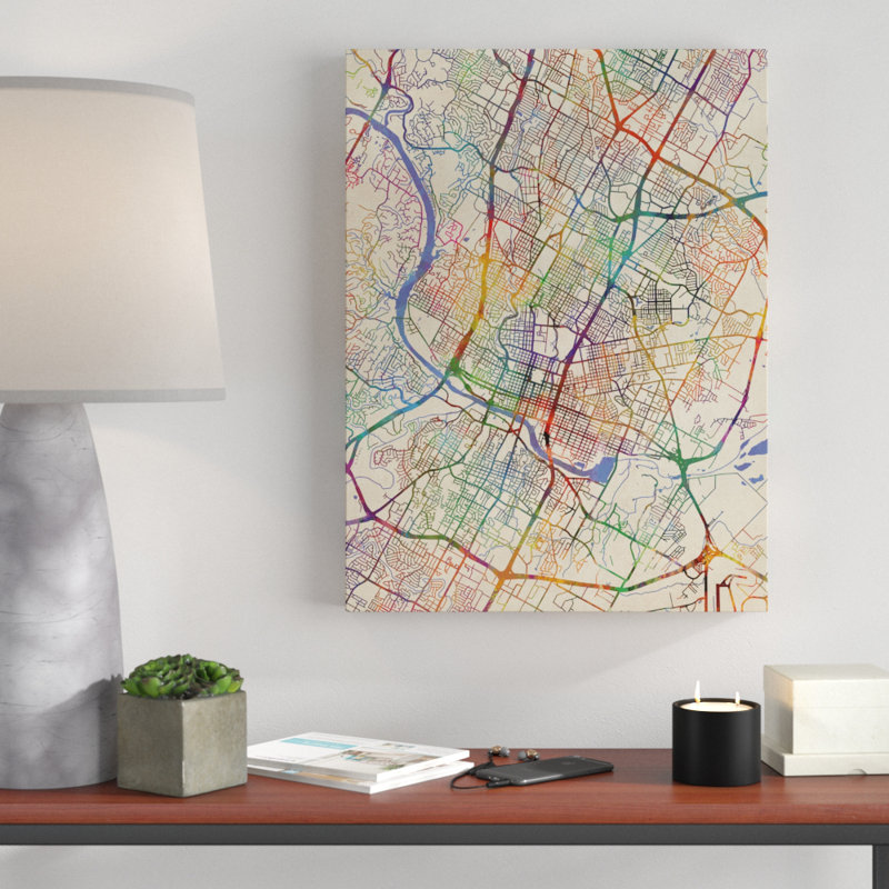 «Austin Texas City Map III» par Michael Tompsett, impression sur toile, H 32 po x l 24 po x P 2 po