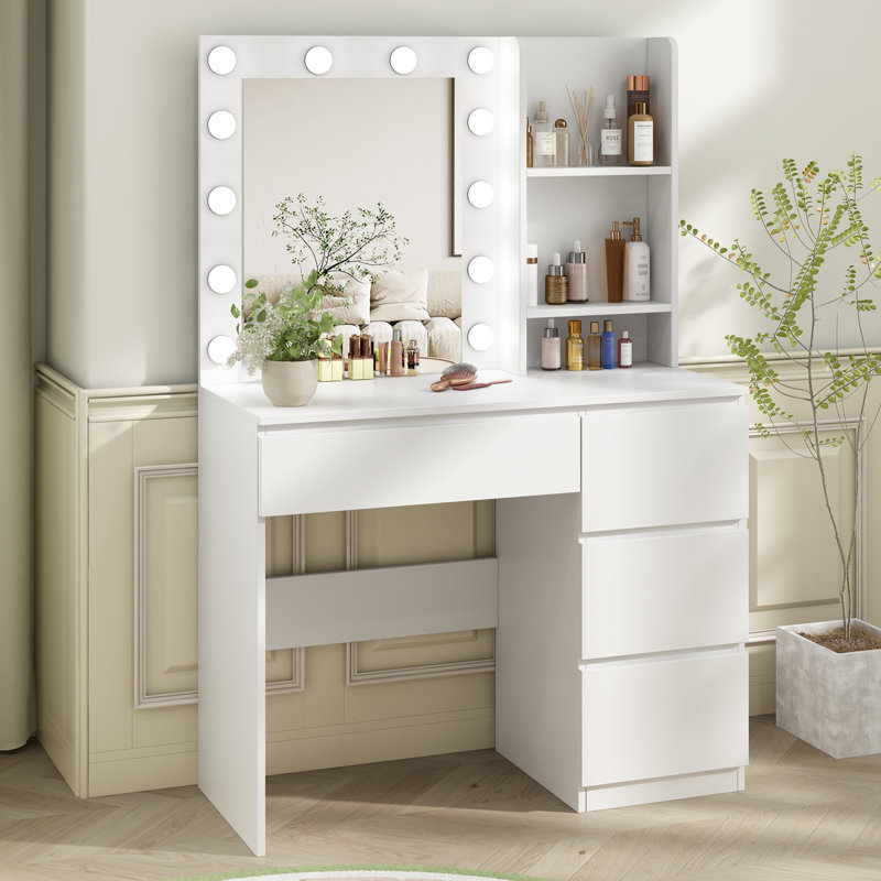 37" Vanity Table with Lighted Mirror, Black