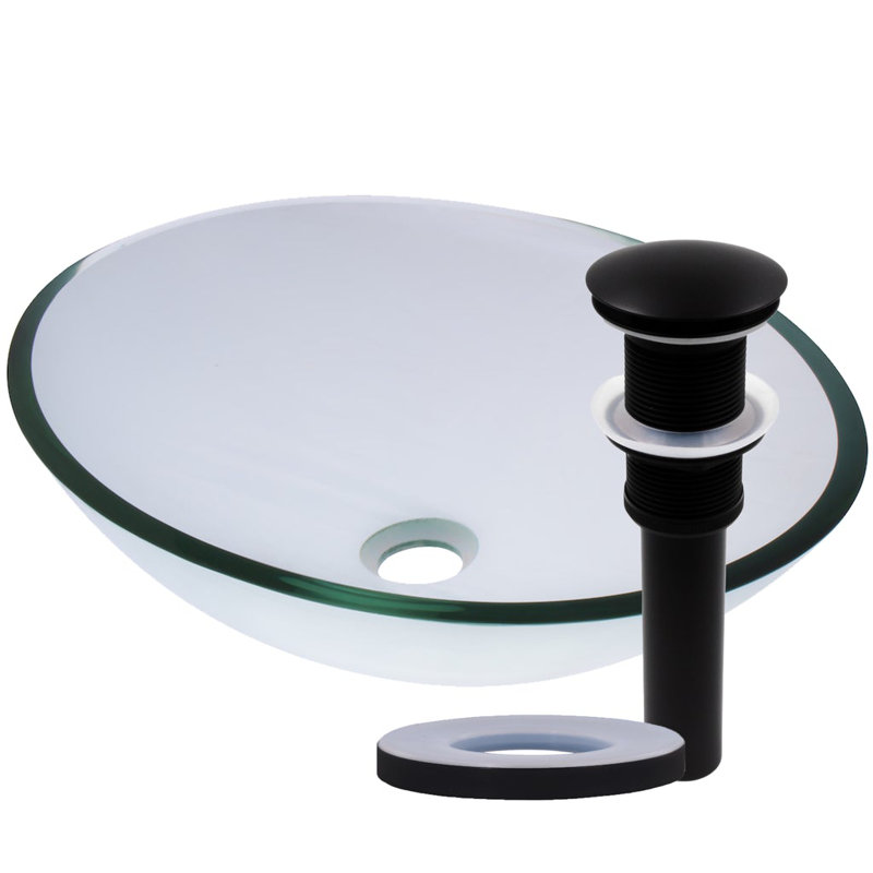 Novatto 15'' Clear Glass Oval Bathroom Sink, Oil Rubbed Bronze