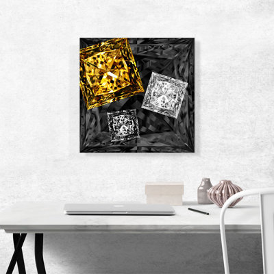 " Black Yellow White Princess Cut Diamond Jewel "