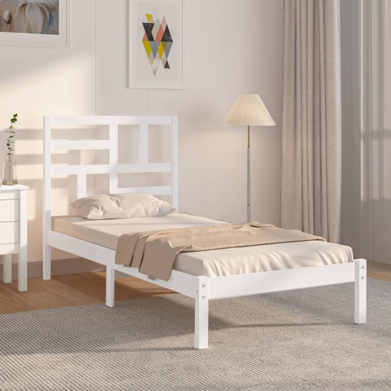 Bed Frame Solid Wood, white, European Single (90 x 200cm)