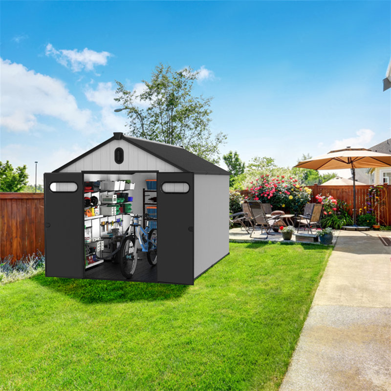 8 Ft. W X 12 Ft. D Plastic Storage Shed With Floor, 95" H x 138.5" W x 90.7" D