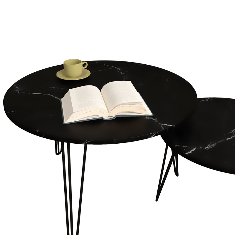 Ensemble de 2 tables basses gigognes rondes 27,56 po, ensemble de tables de bout gigognes circulaires, Black