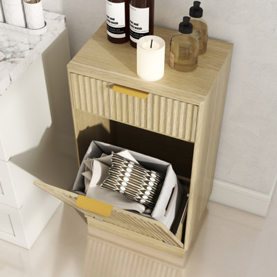 Armoire poubelle inclinable 10 gallons Woodgrain avec tiroir à texture ondulée et bac coulissant