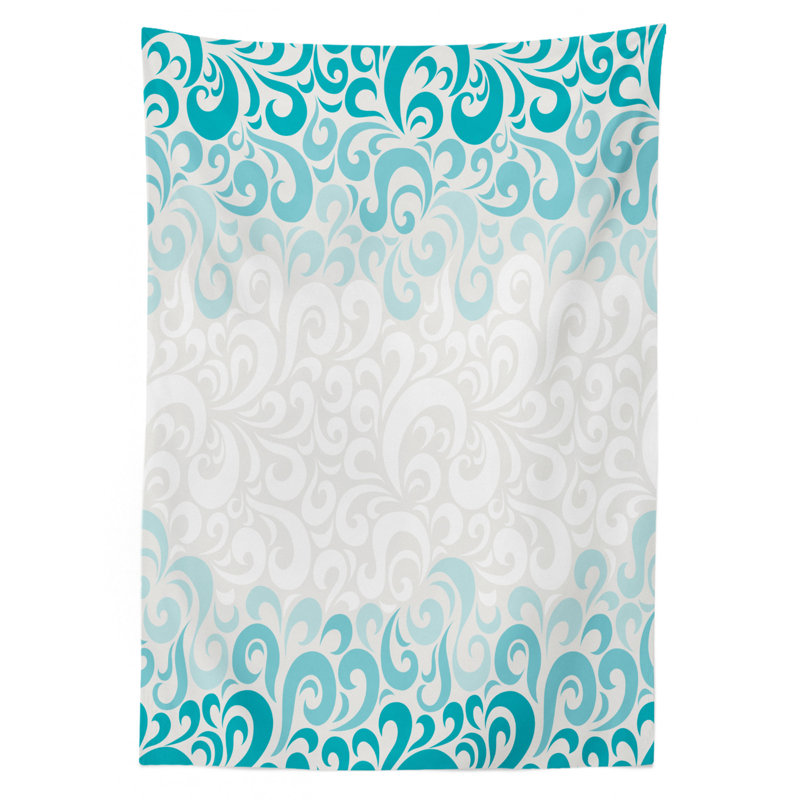 Turquoise Tablecloth, Abstract Floral Flowers Pattern Classic Design Illustration, Rectangular Table Cover For Dining Room Kitchen Decor, 60" X 90", Teal Turquoise White