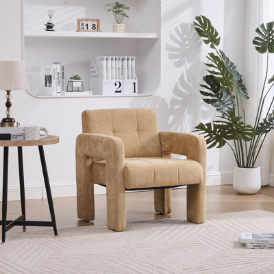 Fauteuil simple moderne minimaliste décontracté, chaise rembourrée en chenille rembourrée avec accoudoirs ergonomiques, sièges de style nordique pour le salon, la chambre à coucher, le coin bureau