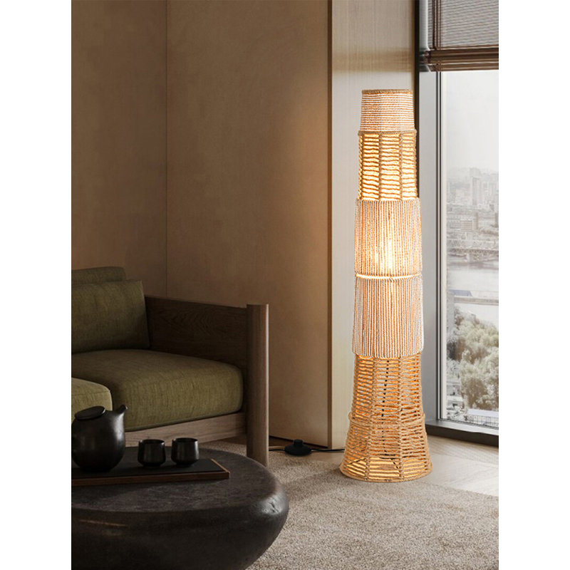 Lampe sur pied en corde de fer de style chinois Wabi-Sabi